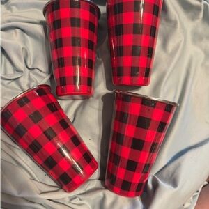 Pier 1 Red and Black Checkered Tumblers Buffalo Check 4